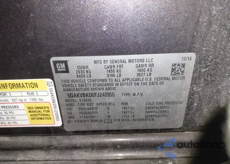 2015 Buick Enclave Leather из США, поврежденный, VIN 5GAKVBKD6FJ240955